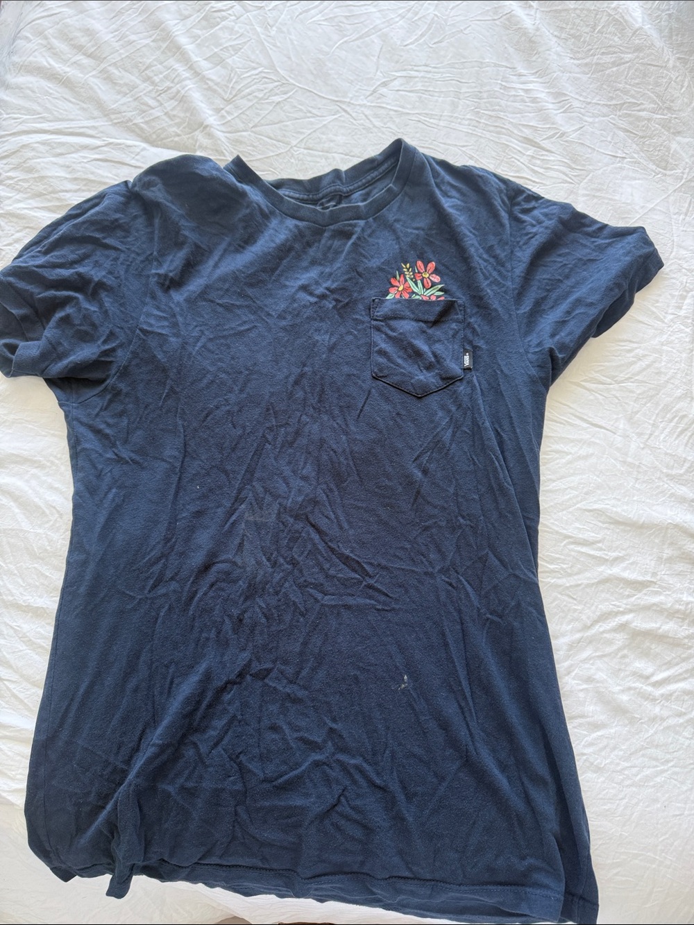 Vans Navy Tee with Small Floral Pocket Detail
